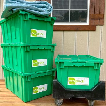 EcoPack Rental rentals containers that stack nicely on dollies to transport your possessions.