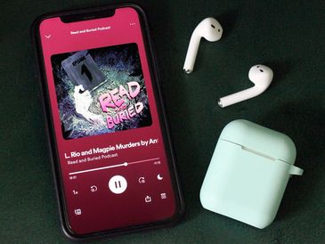 Podcast playing on a phone