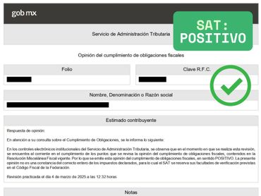 Opinión positiva en el cumplimiento de obligaciones federales ante el SAT