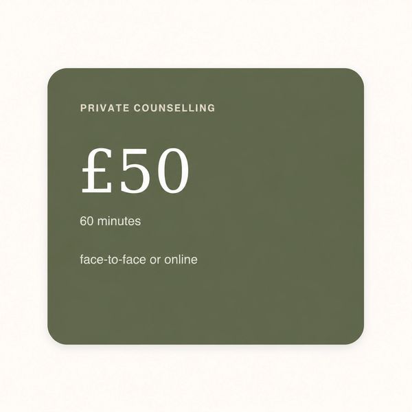 Private counselling costing £50 for 60 minutes.