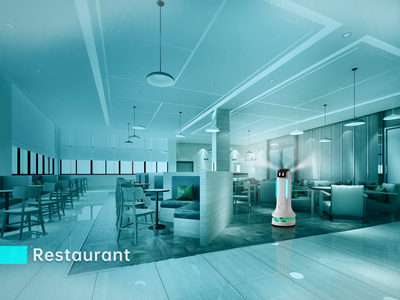 UV disinfection robot in a restaurant