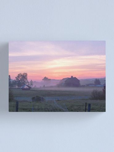 sunrise on bridge farm canvas print