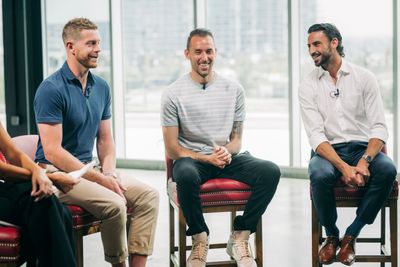 Brad Stuver, Zac MacMath and Steve Birnbaum speak at a Players Tribune panel