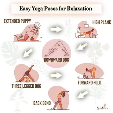 Easy yoga poses for relaxation are indicated for customers to see.