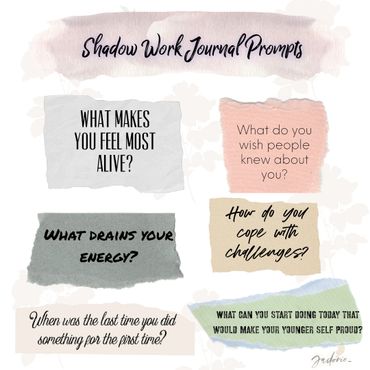 This is a image that shows examples of shadow work journal prompts.