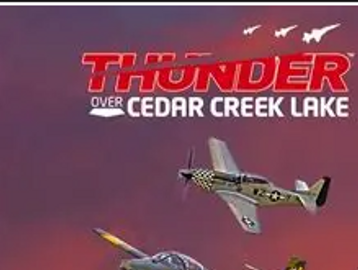 Airshow poster featuring vintage aircraft over Cedar Creek Lake.