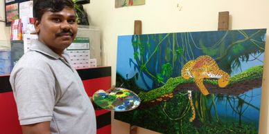 Our student doing painting at studio