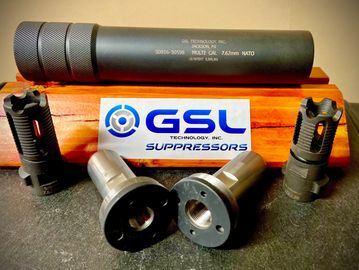 GSL Technologies Multical .30 cal suppressor with quick disconnect bi lug adapters. 