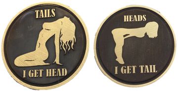 Big Bee Bee LLC created 40mm brass coin, laser engraved, blackened background, heads or tails design