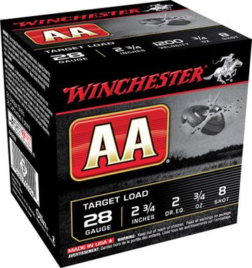 Winchester AA Target Loads 28 Ga, 2.75" 3/4 Ounce 8 Shot 25 Round Box