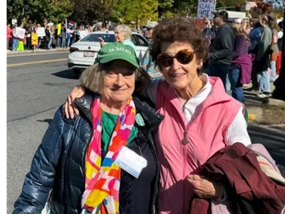 Jackie and Jamie, South Hadley Village Center “No Kings” demonstration, 10/18/2025.