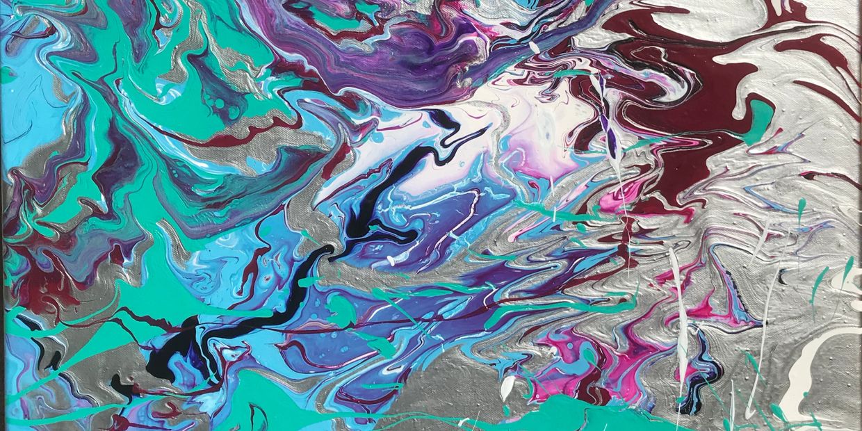 abstract fluid art shiny bright color contemporary poured acrylic painting home decor wall art