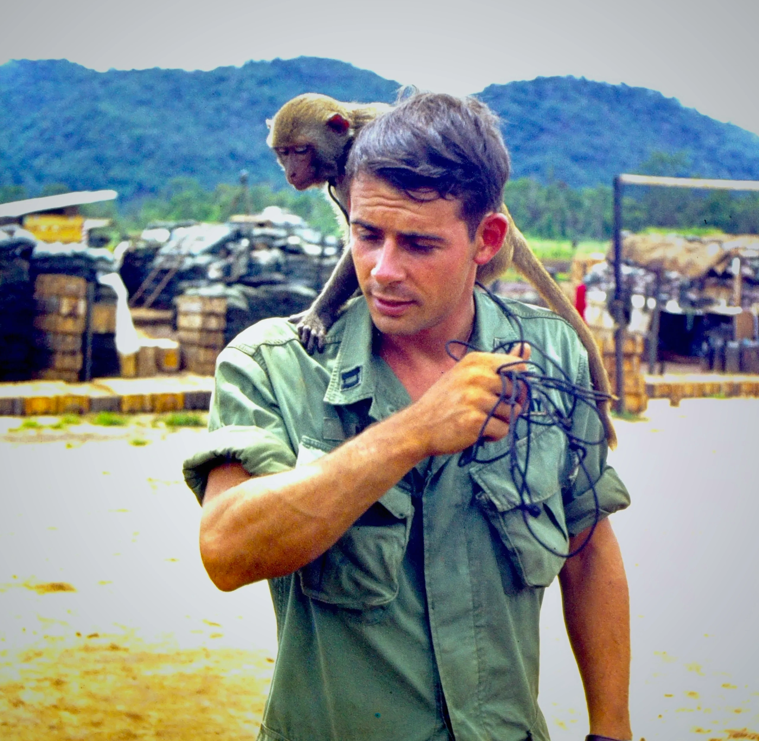 battery Commandert Frank Moen and Monkey at LZ Joyce late summer 1969.