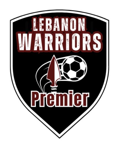 Lebanon Warriors Premier soccer team logo with a spear and ball.