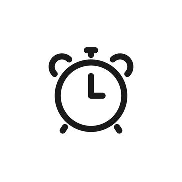 Black and white icon of a clock.
