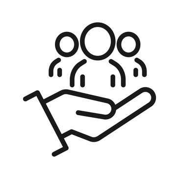 Black and white team icon. Hand holding the team.