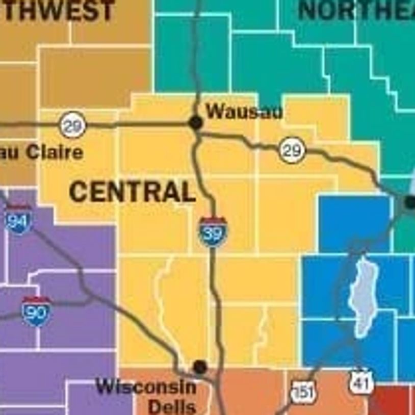 Map of Wisconsin Santas - Central Region