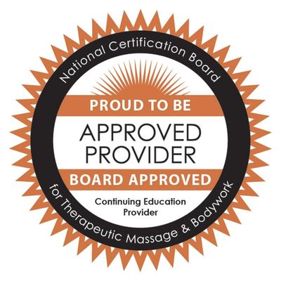 Certification seal for approved provider of therapeutic massage and bodywork.