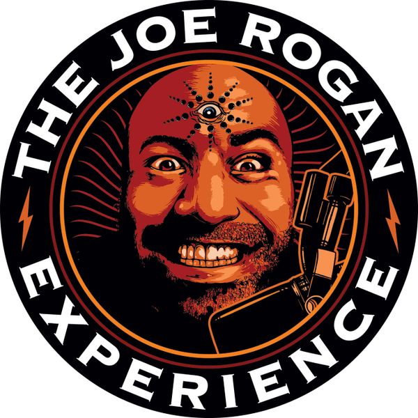 Logo for The Joe Rogan Experience with the face of a grinning man at a microphone