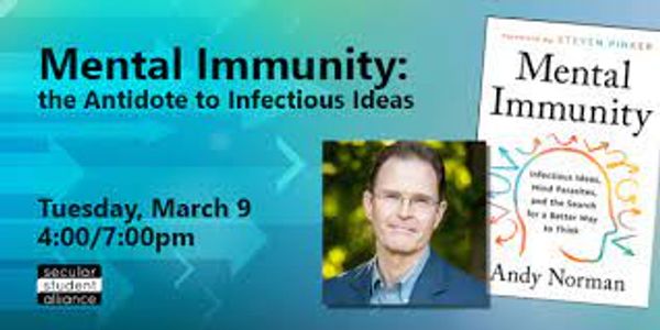 Promo materials for a Secular Student Alliance event with Andy Norman