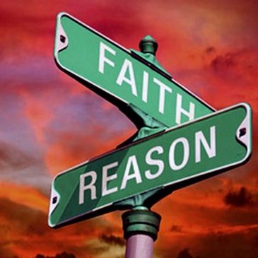 Street signs indicating the intersection of Faith and Reason