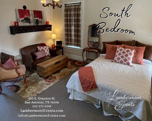Masculine bedroom at Wedding Venue San Antonio, used to dress for Ceremony & Reception + Overnight
