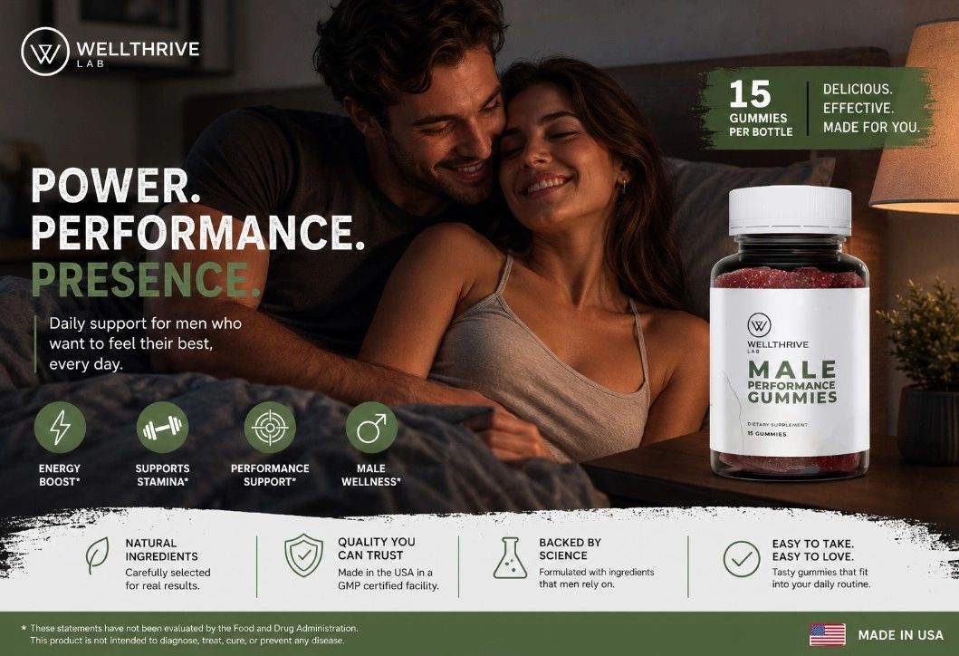 Wellthrive Male Performance Gummies promote energy, stamina, and male wellness with natural ingredients.