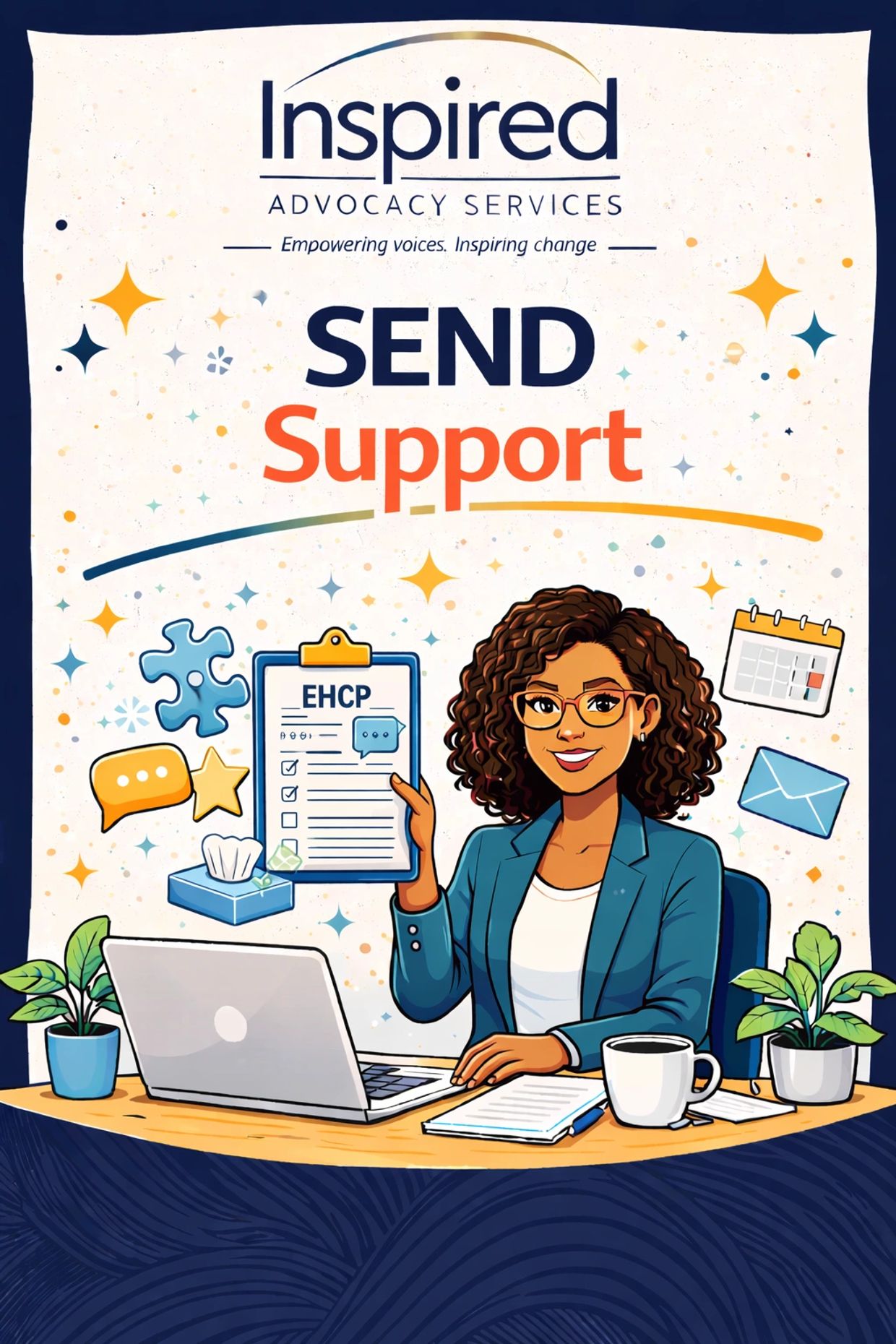 Illustration promoting Inspired Advocacy Services to send support with an EHCP form.
