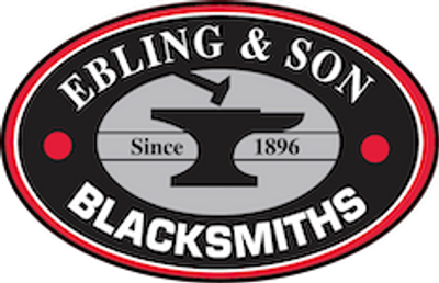 Logo of Ebling & Son Blacksmiths since 1896 with an anvil and hammer.
