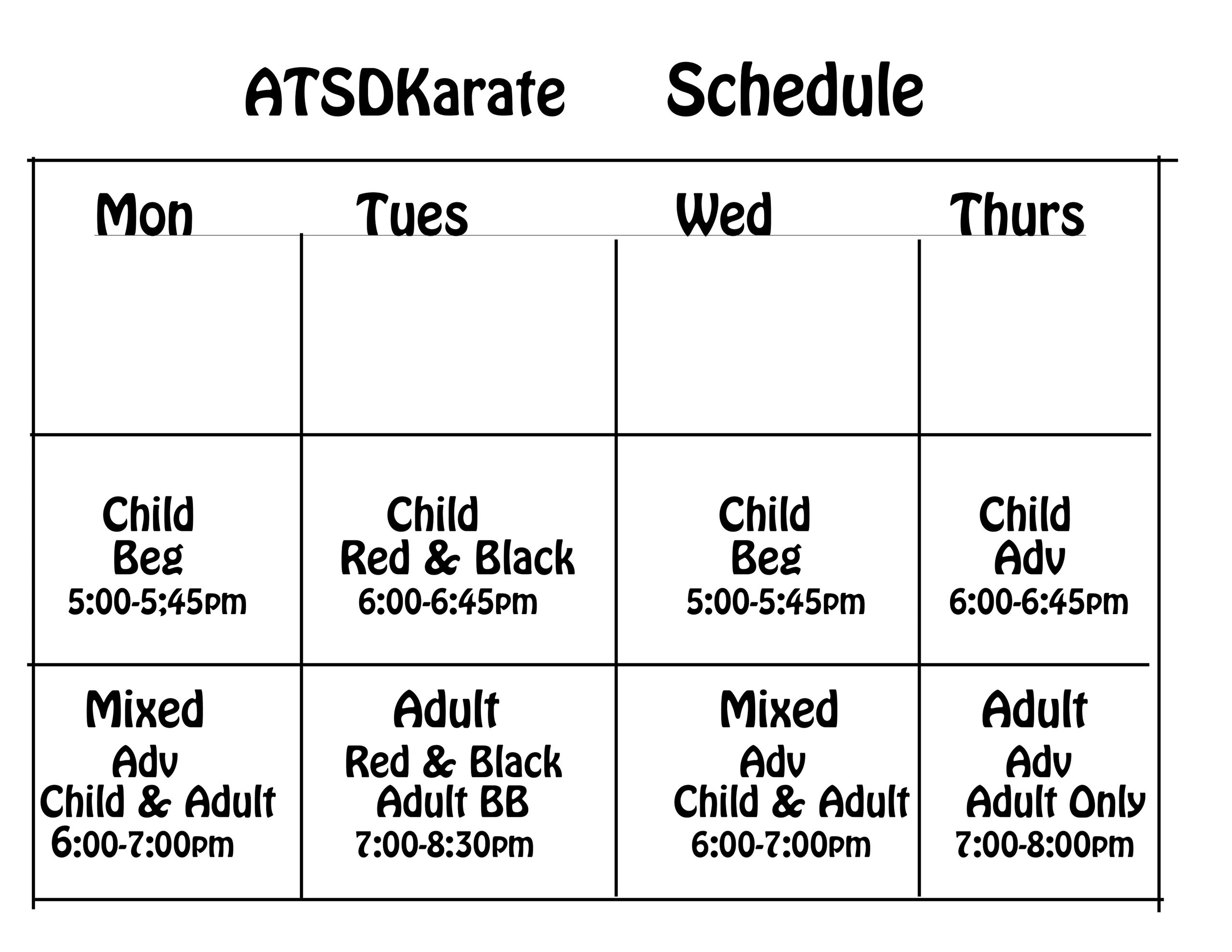 Karate, Tang Soo Do, Schedule, Classes, Class Schedule
