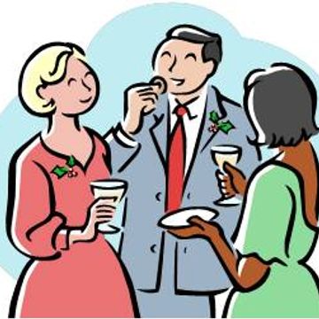 Three people socializing with drinks and snacks.