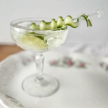 coupe goblet with vintage swizzle stir