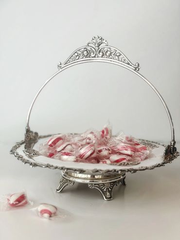 Silver basket holding candies