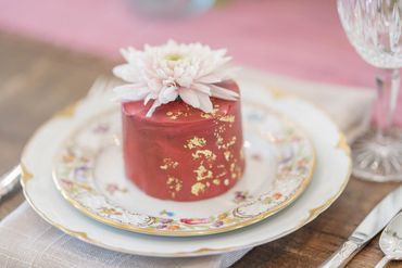 Dessert served on a vintage floral patterned plate