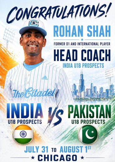 Rohan Shah appointed head coach for India U18 vs Pakistan U18 match in Chicago.