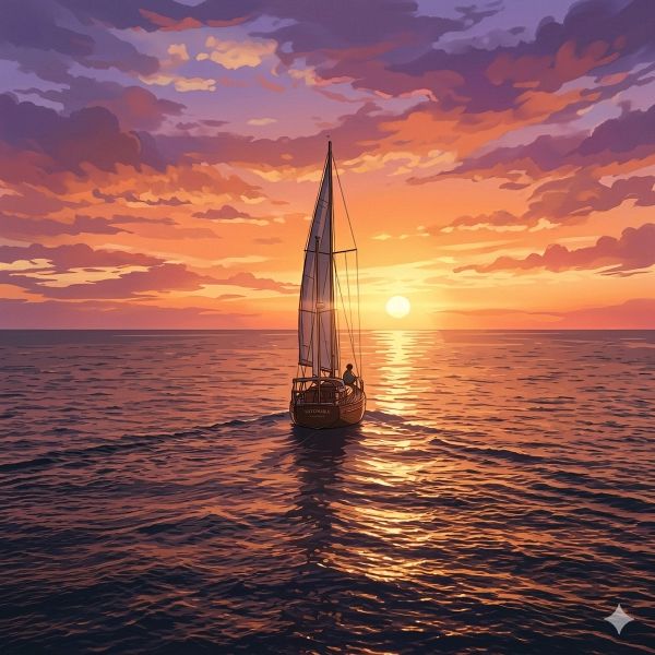 Sailboat on water during beautiful sunset.