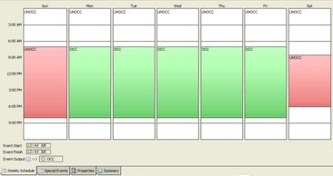 Weekly schedule showing OCC and UNOCC time blocks each day.