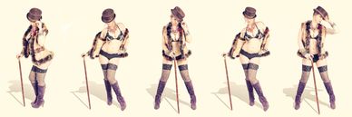 Composite images of Joylyn, Modeling a combination of wardrobe from The Funk! & Cracked Egg Studio. 
