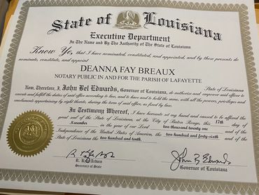 Lafayette Notary Certificate