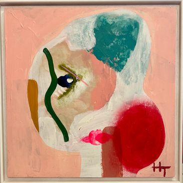 Abstract painting of a face in profile with vibrant colors and bold strokes.