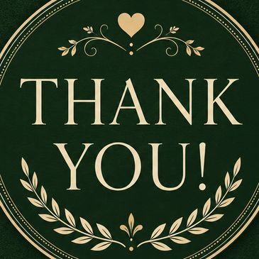 Elegant thank you message with decorative leaves and heart.