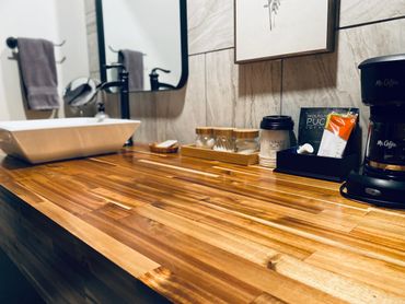 In Room Coffee with cream and sugar, toiletries also provided.