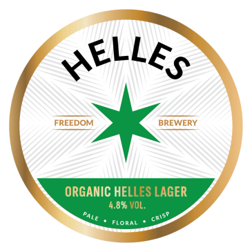 Organic Helles Lager beer label from Freedom Brewery.