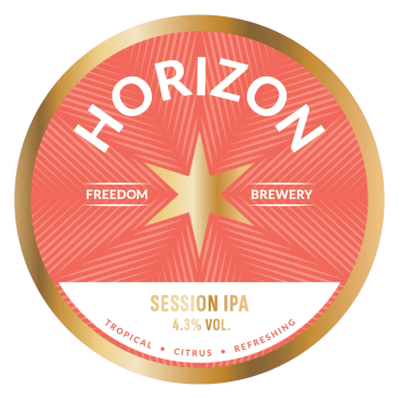 Horizon Brewery Session IPA label with 4.3% volume.
