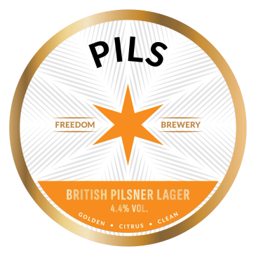 Beer label for British Pilsner Lager by Freedom Brewery.