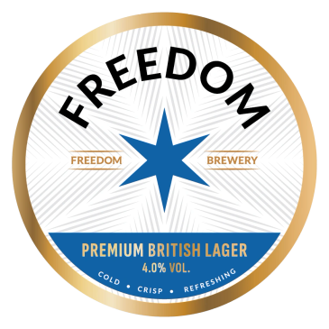 Logo for Freedom Brewery's Premium British Lager.