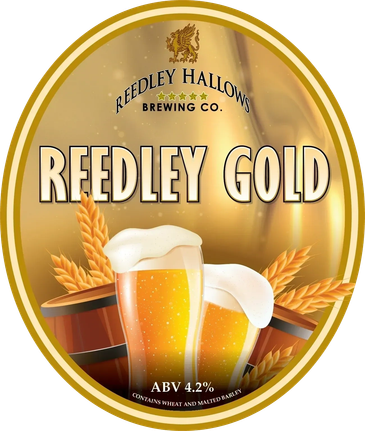 Beer label for Reedley Gold from Reedley Hallows Brewing Co.