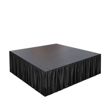 Black stage platform with skirt for events.