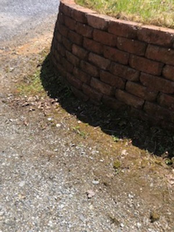 After photo of a pressure washed brick retaining wall.