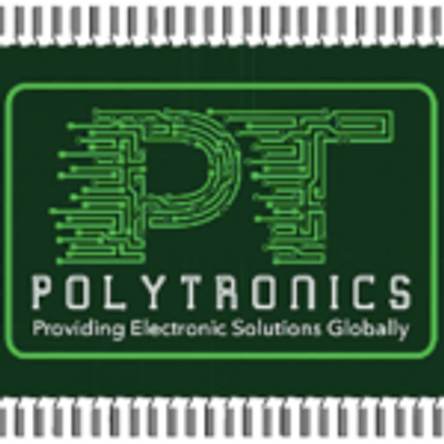 Logo of Polytronics with a circuit design and slogan.